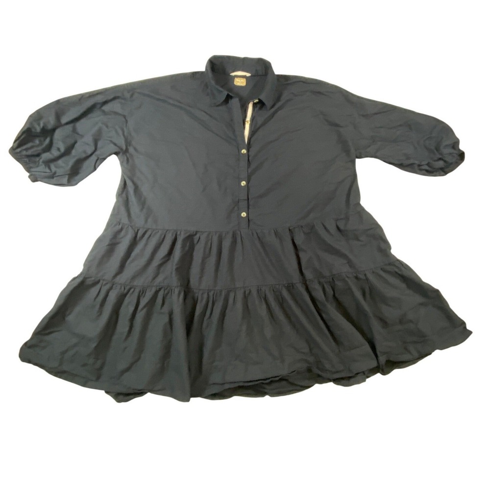 Free People Free-est Black Tiered Mini Dress Oversized Babydoll Balloon Sleeve M - Picture 2 of 10
